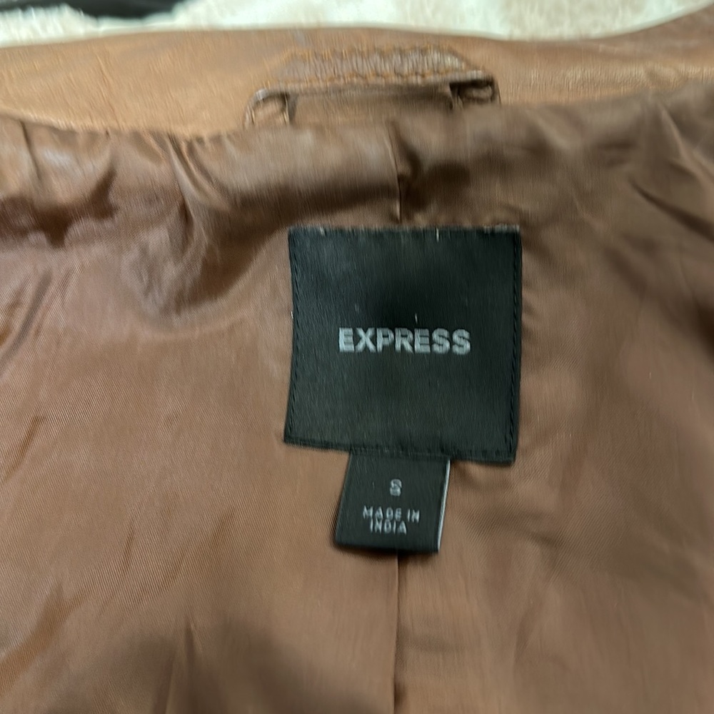 Express - Button Front Brown Leather Jacket- Size… - image 5
